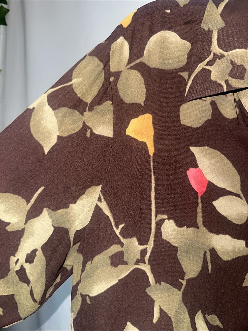 Caslon Brown Floral Button-Up Blouse with Olive and Coral Accents - Picture 3 of 6